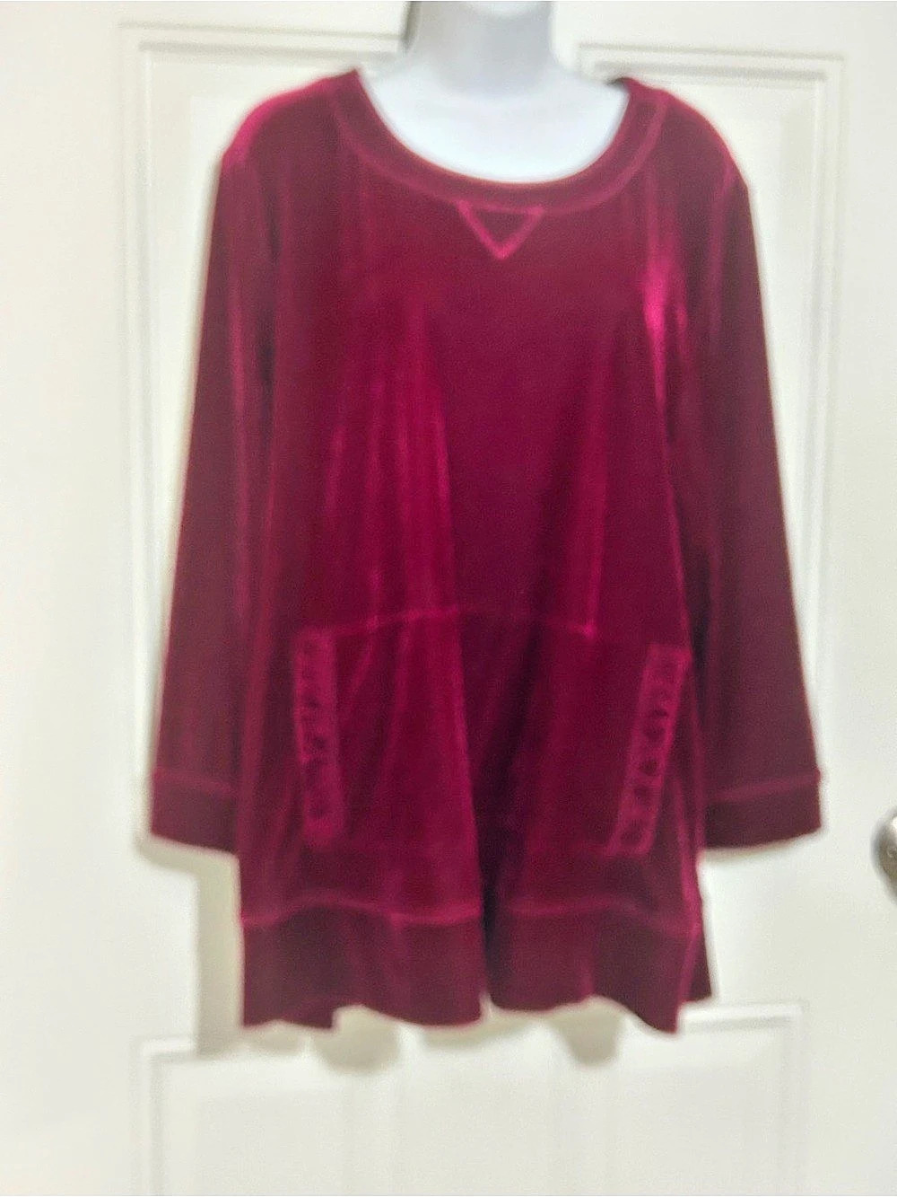 Soft Surroundings Burgundy Velour Pullover Top, Red, Size 1X